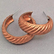 4 Vintage Copper Plated Ribbed Open Loop Stud Earrings - Sea Beads