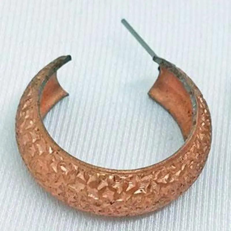 4 Vintage Copper Plated Textured Metal Open Loop Stud Earrings - Sea Beads