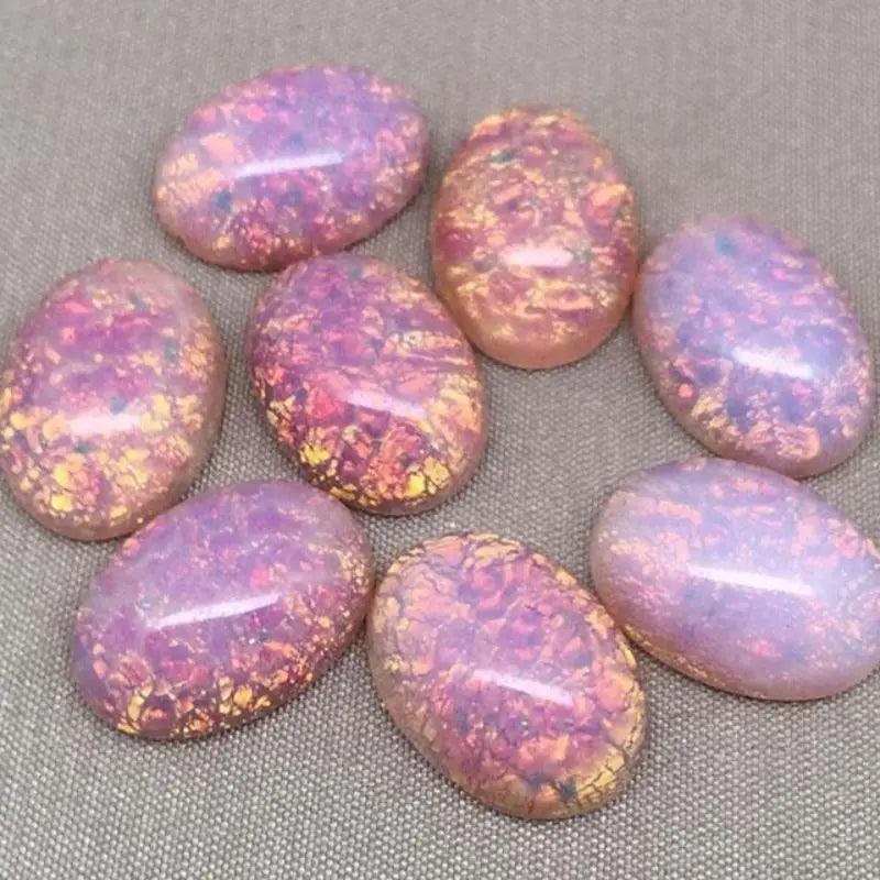 4 Vintage Fire Opal Glass Oval Glass Cabochons - Sea Beads