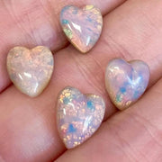4 Vintage Fire Opal Heart Glass Stones - Sea Beads
