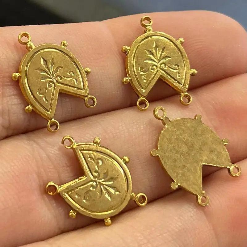 4 Vintage Gold Plated Connector Charms - Sea Beads