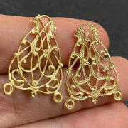 4 Vintage Gold Plated Fancy Filigree Metal Pendants 22x20mm