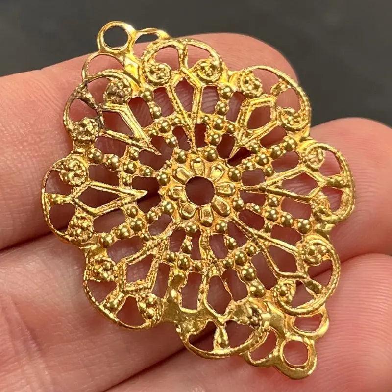 4 Vintage Gold Plated Fancy Filigree Metal Stampings - Sea Beads