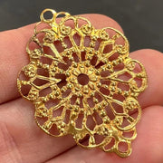 4 Vintage Gold Plated Fancy Filigree Metal Stampings - Sea Beads