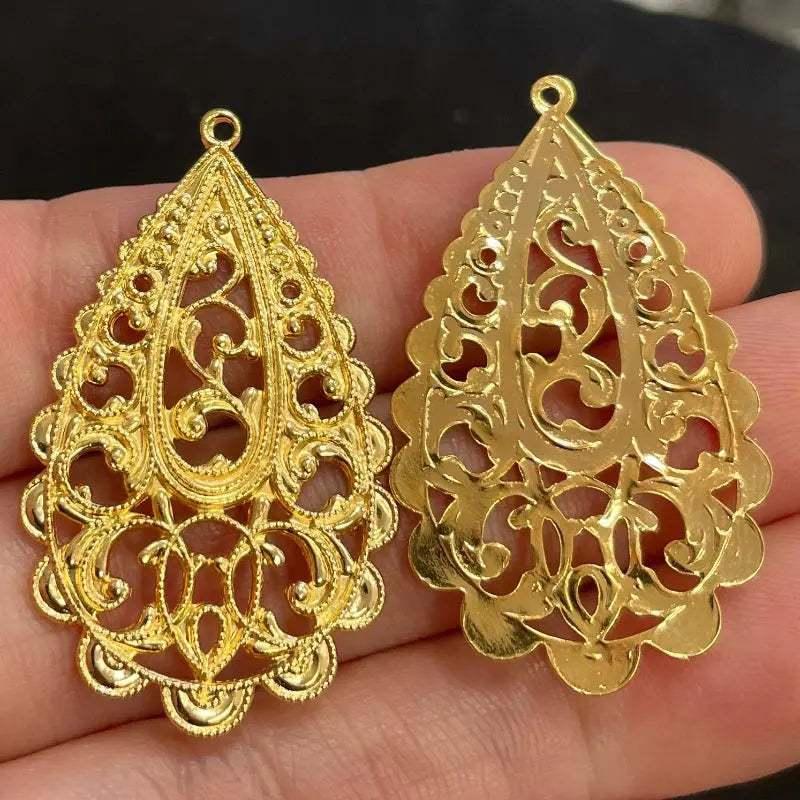 4 Vintage Gold Plated Fancy Intricate Metal Pendants - Sea Beads