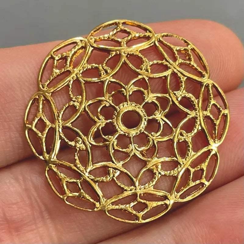 4 Vintage Gold Plated Filigree Pieces - Sea Beads