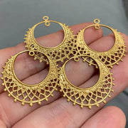 4 Vintage Gold Plated Lace Filigree Chandelier Pendants - Sea Beads