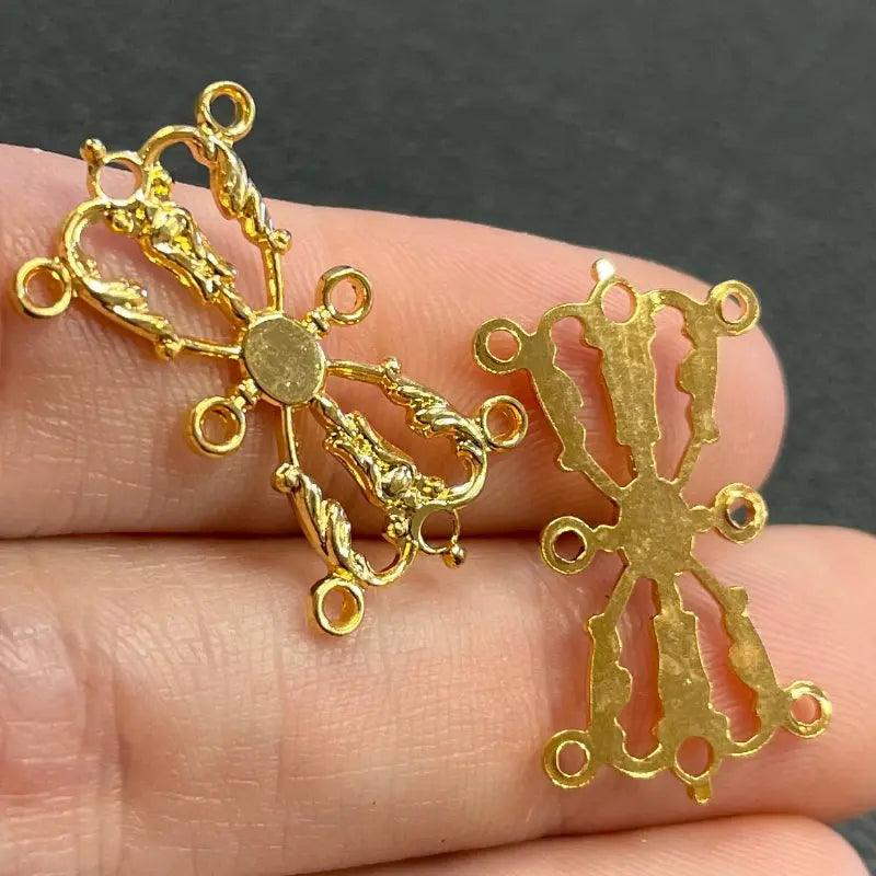 4 Vintage Gold Plated Multi Strand Connecters - Sea Beads