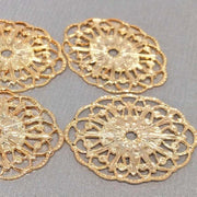 4 Vintage Gold Plated Rose Filigree Metal Pieces - Sea Beads