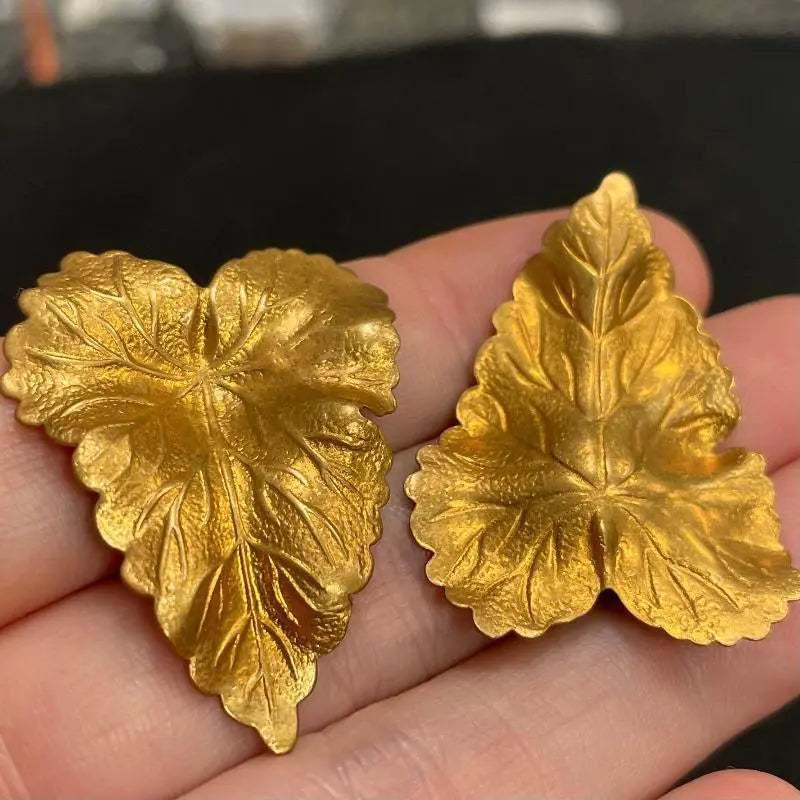 4 Vintage Gold Plated Textured Metal Leaf Findings - Sea Beads