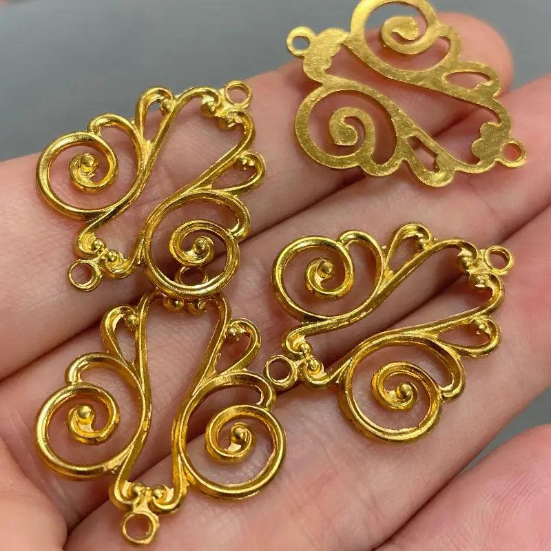 4 Vintage Gold Scroll Connectors - Sea Beads