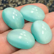 4 Vintage Green Aqua Moonglow Oval Glass Cabochons - Sea Beads