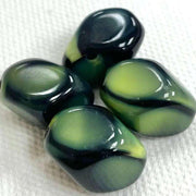 4 Vintage Green Black German Diamond Oval Glass Beads - Sea Beads