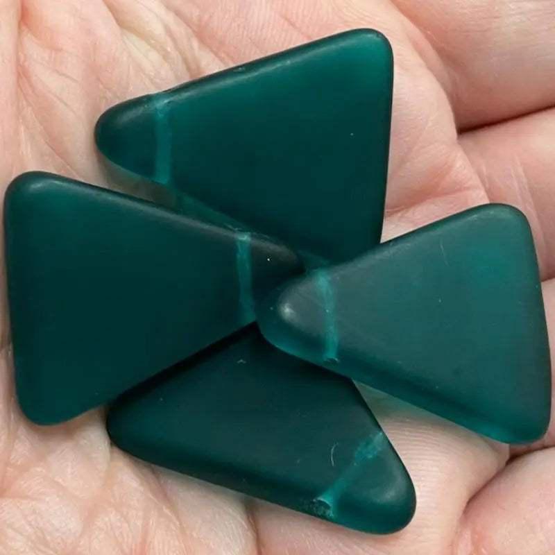 4 Vintage Green Emerald Czech Matte Triangle Glass Beads - Sea Beads