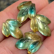 4 Vintage Green Emerald Topaz Givre Leaf Glass Cabochons - Sea Beads