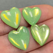 4 Vintage Green German Opal Heart Glass Cabochons - Sea Beads