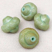 4 Vintage Green German Textured Glass Beads - Sea Beads