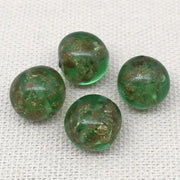 4 Vintage Green Italian Venetian Foil Murano Round Glass Beads - Sea Beads