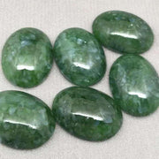 4 Vintage Green Japan Mottled Oval Glass Cabochons - Sea Beads