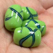 4 Vintage Green Japan Striped Barrel Glass Beads - Sea Beads