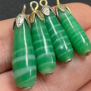 4 Vintage Green Japan Striped Glass Pendants - Sea Beads