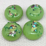 4 Vintage Green Lime Japan Foil Glass Button Fronts - Sea Beads