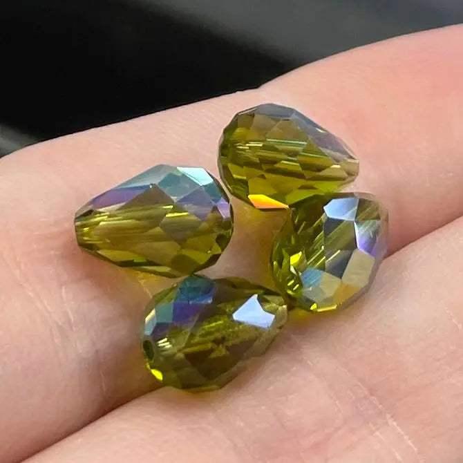 4 Vintage Green Olivine AB Swarovski Crystal Teardrop Beads Art #5500 - Sea Beads