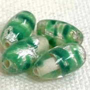 4 Vintage Green Silver Foil Italian Oval Glass Beads - Sea Beads