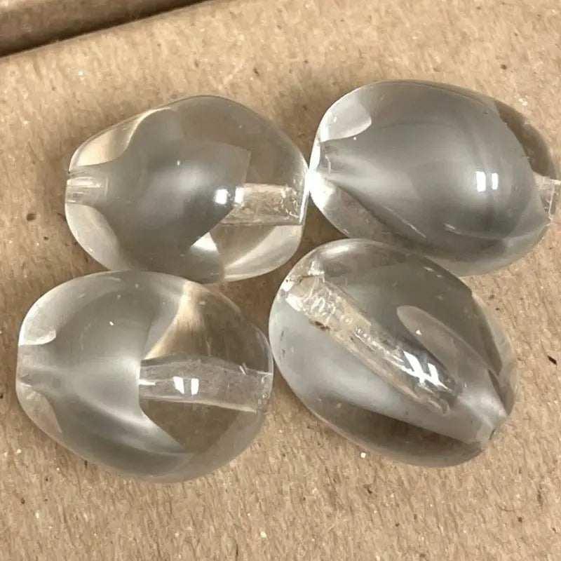 4 Vintage Grey Clear German Givre Oval Glass Beads - Sea Beads