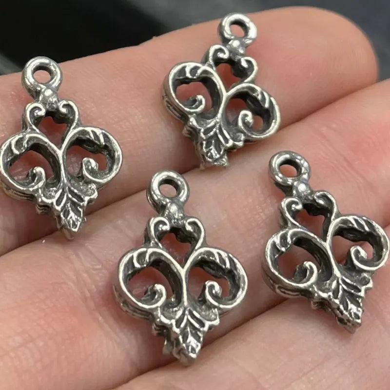 4 Vintage Silver Pewter Antiqued Silver Metal Charms - Sea Beads