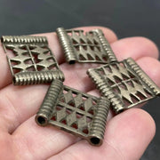 4 Vintage Silver Pewter Large Square Silver Metal Beads - Sea Beads