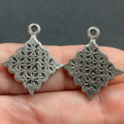 4 Vintage Silver Pewter Orchid Mandala Metal Pendants - Sea Beads
