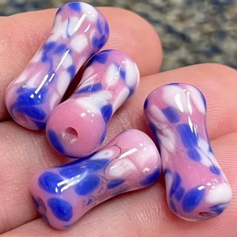 4 Vintage Pink Blue Japan Cherry Brand Glass Beads - Sea Beads