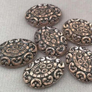 4 Vintage Pink German Etched Oval Glass Cabochons - Sea Beads