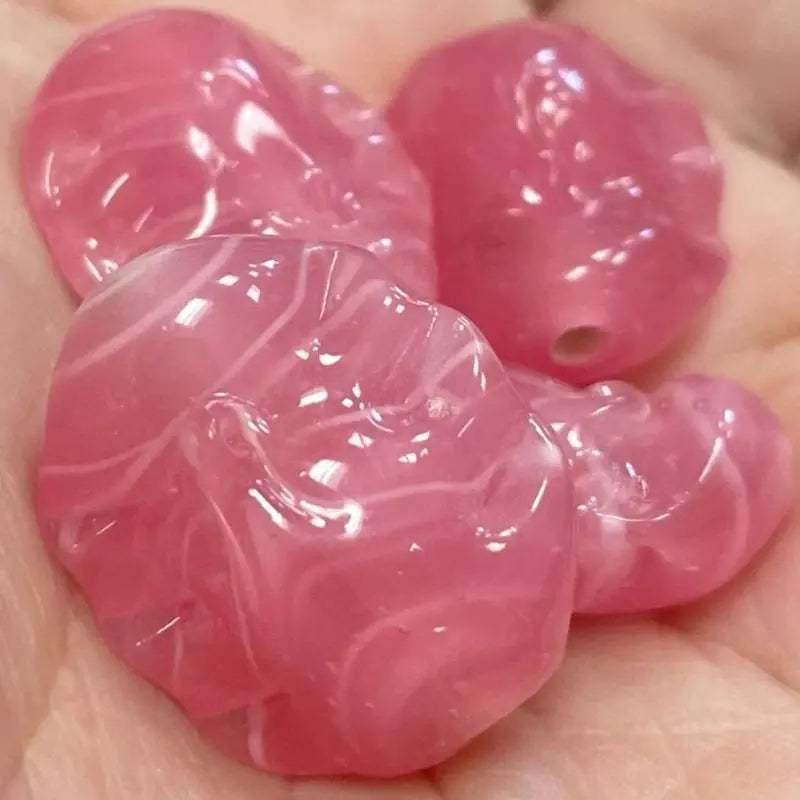 4 Vintage Pink Japan Baroque Glass Beads Cherry Brand - Sea Beads