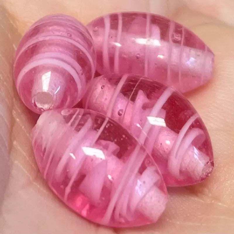 4 Vintage Pink Japan Oval Glass Beads Cherry Brand - Sea Beads