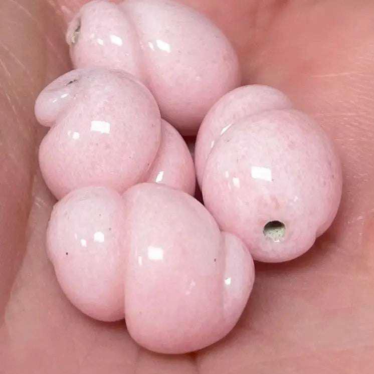 4 Vintage Pink Japan Spiral Oval Glass Beads - Sea Beads