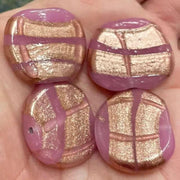 4 Vintage Pink Metallic Focal Glass Beads - Sea Beads