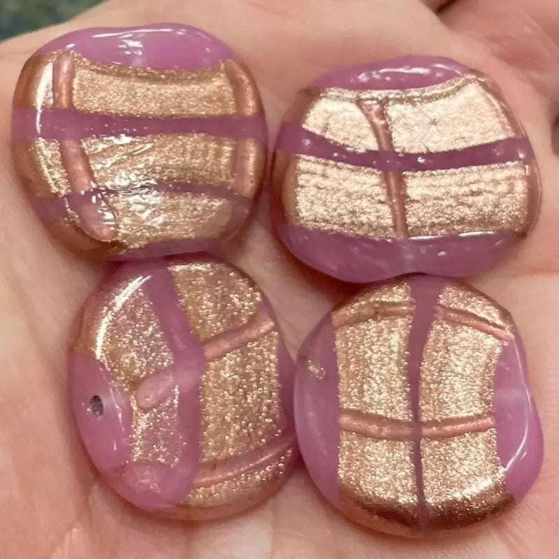 4 Vintage Pink Metallic Focal Glass Beads - Sea Beads