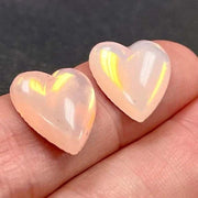 4 Vintage Pink Opal Heart Glass Cabochons - Sea Beads