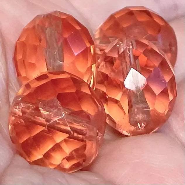 4 Vintage Pink Rosaline Brandy Czech Glass Beads - Sea Beads