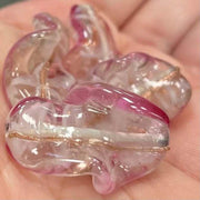 4 Vintage Pink Striped Wavy Focal Glass Beads - Sea Beads
