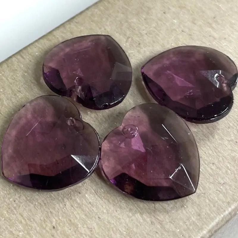 4 Vintage Purple Amethyst Faceted Glass Heart Pendants - Sea Beads