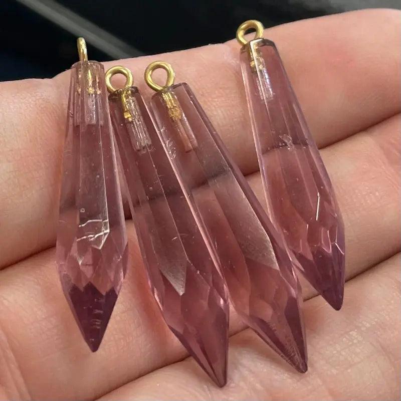 4 Vintage Purple Amethyst Glass Pendants - Sea Beads