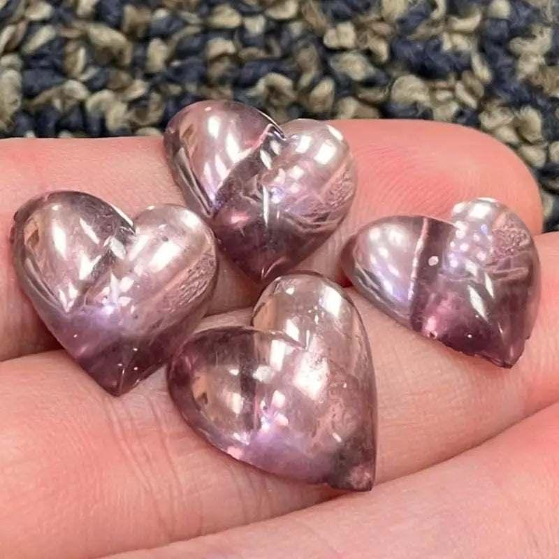 4 Vintage Purple Amethyst Heart Glass Cabochons - Sea Beads