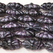 4 Vintage Purple Black German Floral Striped Glass Beads - Sea Beads