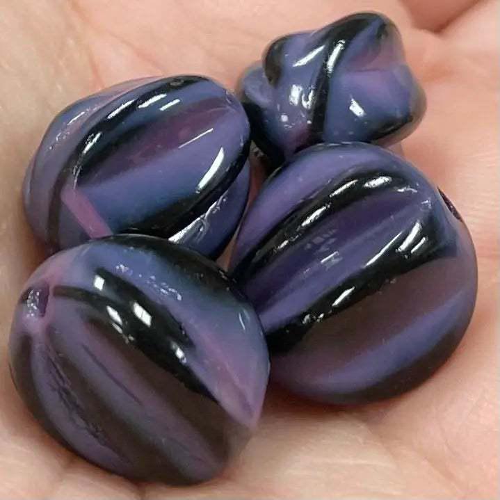 4 Vintage Purple Black German Melon Glass Beads - Sea Beads