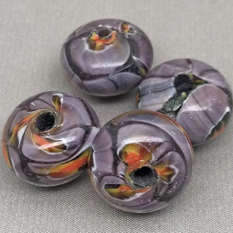 4 Vintage Purple Large Hole Glass Beads - Sea Beads