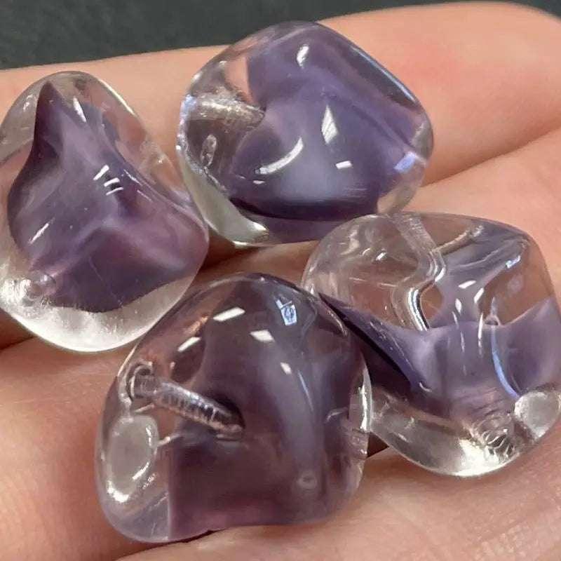 4 Vintage Purple Lavender German Givre Glass Beads - Sea Beads