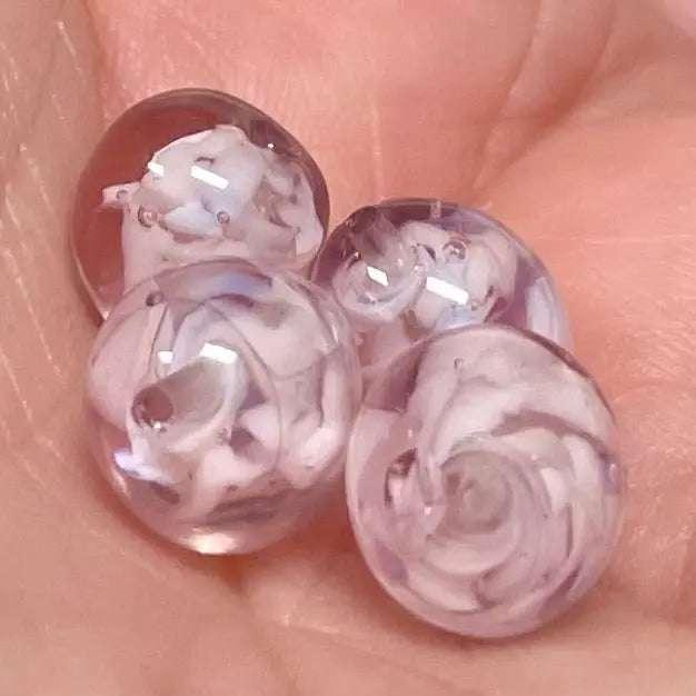 4 Vintage Purple White Italian Venetian Glass Beads - Sea Beads